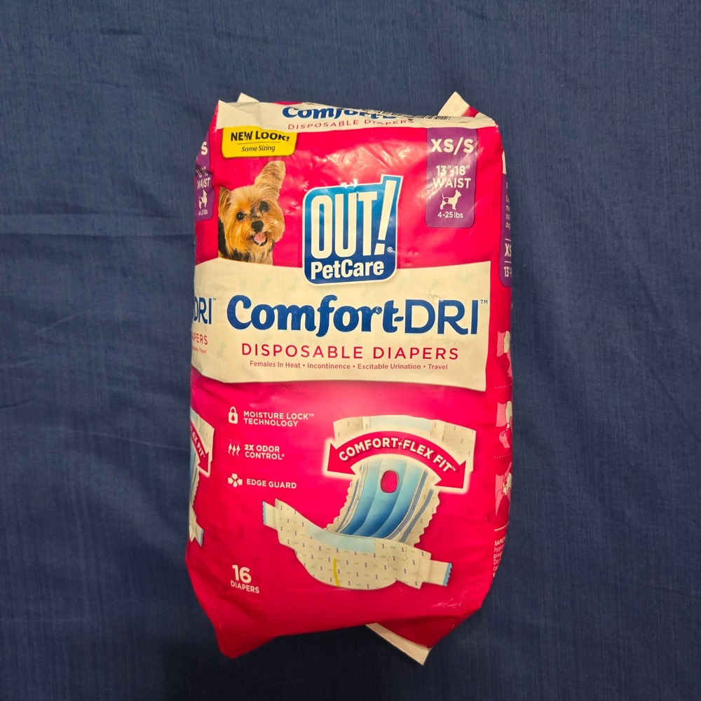 OUT! PetCare Comfort-DRI Dog Diapers Female XS/S Pink New Disposable 16ct